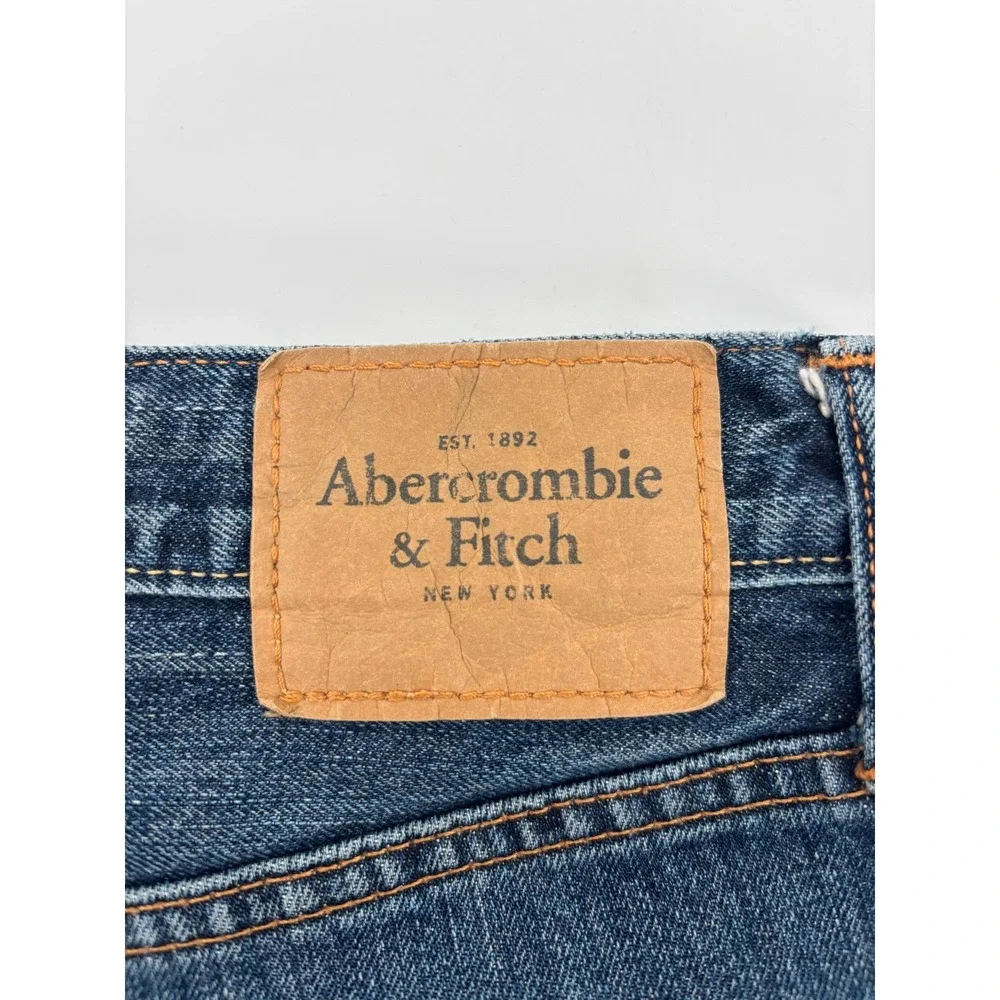 Abercrombie & Fitch Mens Blue Denim Whiskered Straight Leg Jeans 31x30